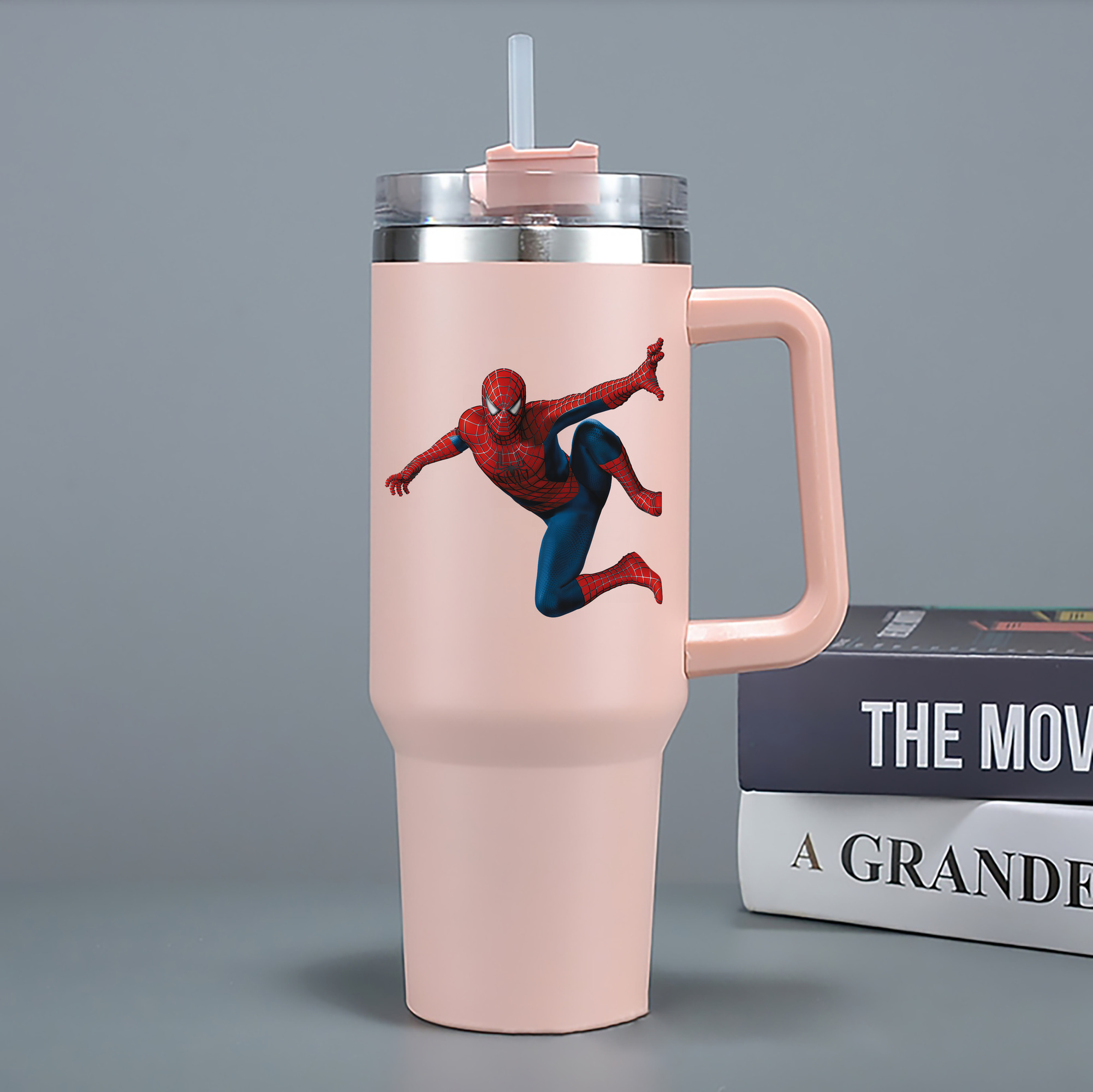 （画像用） Spider Man スパイダーマン 1200mL車用タンブラー - クリスタルステッカー（プラスチックストロー付き）